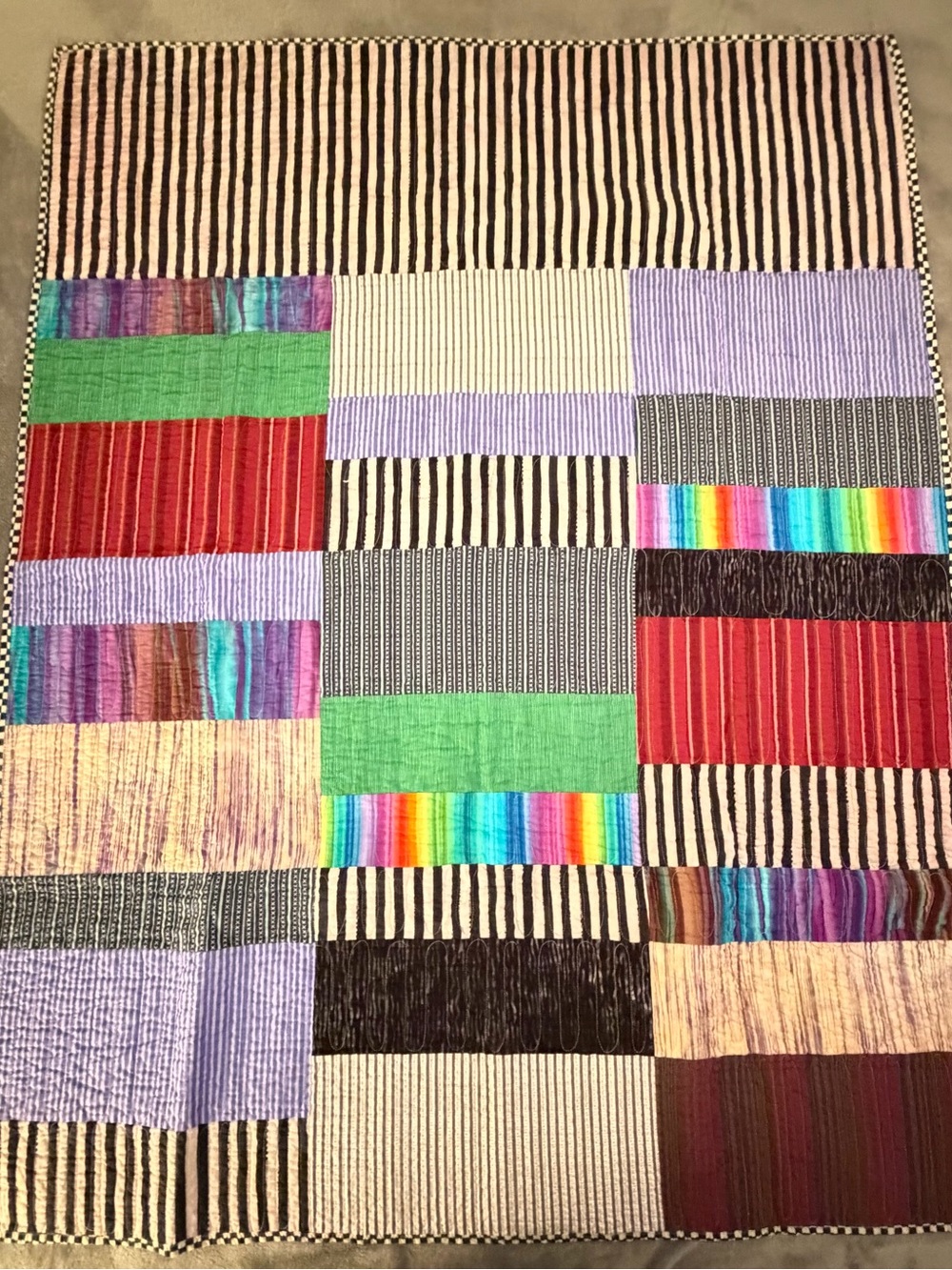 Patchwork Stripe Quilted Throw in Multi-Color